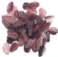 50 14mm Marble Crystal Pink & Amethyst Leaf Beads